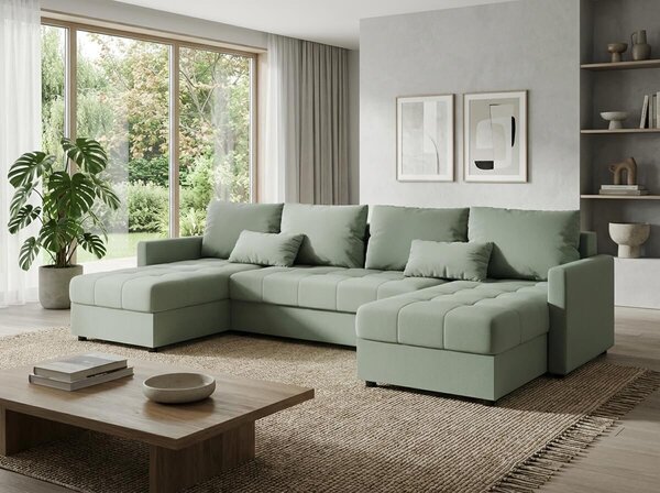 Coltar extensibil in forma de U VENORIA, verde deschis, 285x146 cm + 2 perne GRATUIT