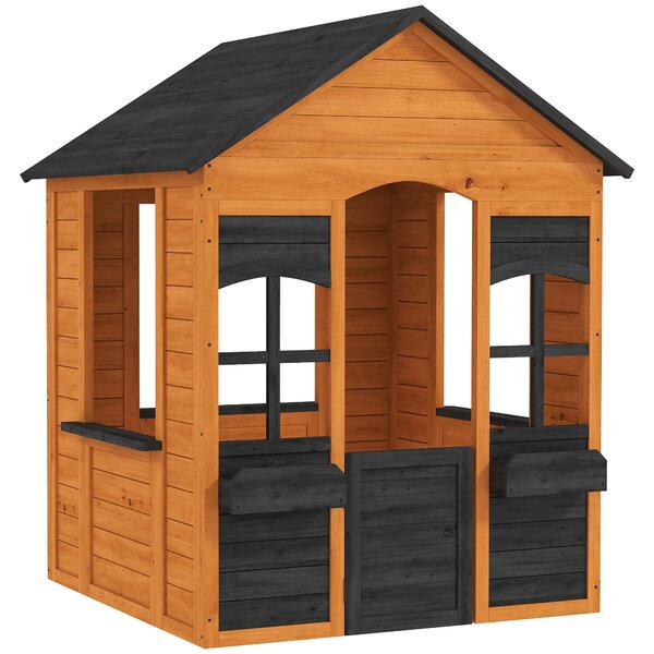 AIYAPLAY Căsuță din Lemn Copii cu Jardiniere, pentru Joacă Exterior/Interior, Vârsta 3-8, Maro | Aosom Romania