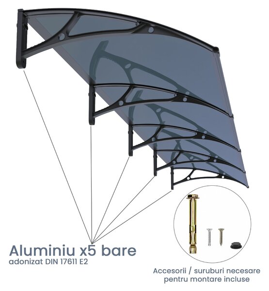 Copertină PRO 400x80 cm din aluminiu și plexiglas – Negru/Antracit