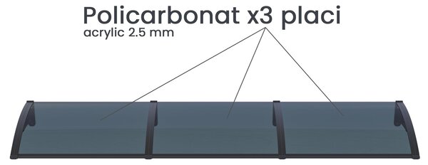 Copertină PRO 360x80 cm din aluminiu și plexiglas – Negru/Antracit