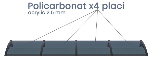 Copertină PRO 400x80 cm din aluminiu și plexiglas – Negru/Antracit
