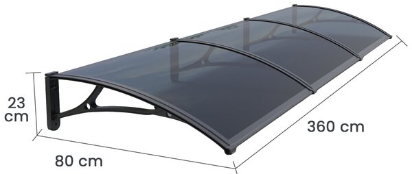 Copertină PRO 360x80 cm din aluminiu și plexiglas – Negru/Antracit