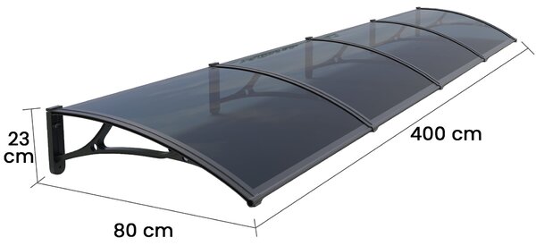 Copertină PRO 400x80 cm din aluminiu și plexiglas – Negru/Antracit