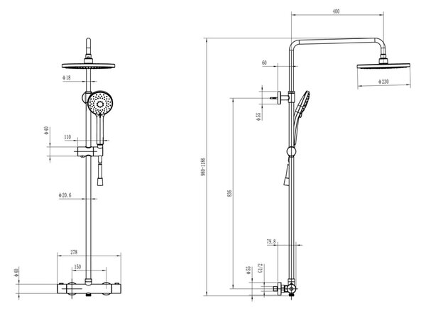 Coloana de dus cu termostat ,Villeroy & Boch Universal Showers, crom