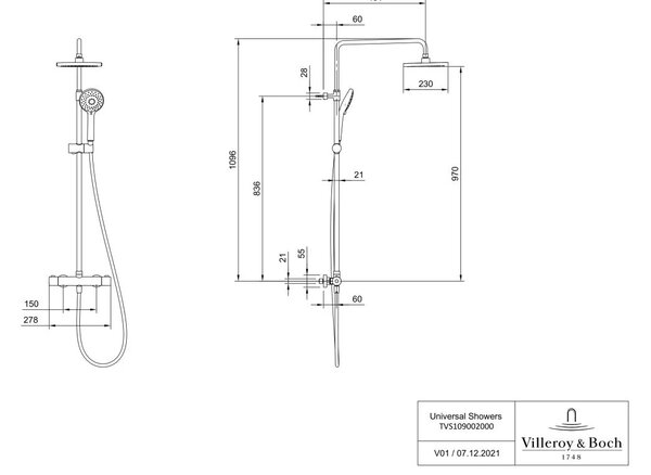 Coloana de dus cu termostat ,Villeroy & Boch Universal Showers, negru mat