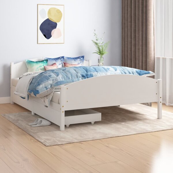 3060482 Bed Frame with 2 Drawers White Solid Wood Pine 140x200 cm (322034+321986)