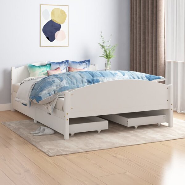 3060483 Bed Frame with 2 Drawers White Solid Wood Pine 160x200 cm (322035+321986)