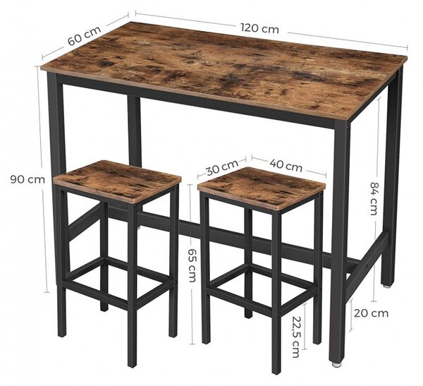 Set Masa si scaune Model Shane, 120x60x90 cm, Maro Rustic/Negru