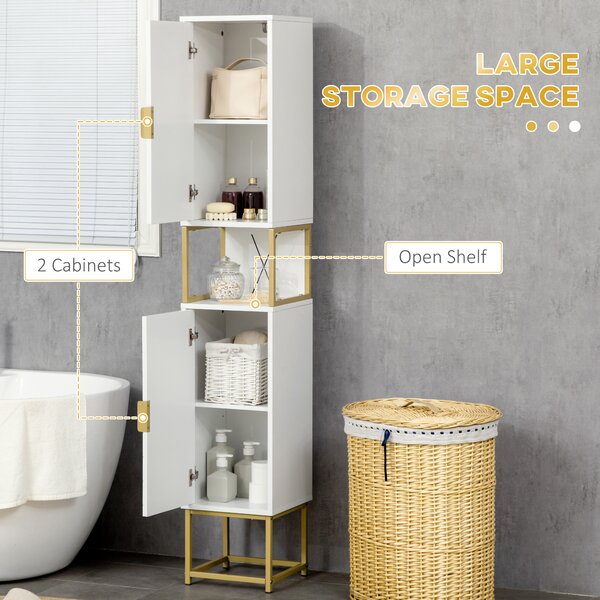 Kleankin Dulap baie cu dulapuri si compartimente deschise, mobilier pentru baie de dimensiuni reduse din MDF | Aosom Romania