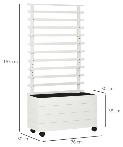 Outsunny Jardinieră Verticală Mobilă cu Suport pentru Plante Cățărătoare, din Lemn de Brad, 4 Roți, 76x30x155 cm, Alb | Aosom Romania