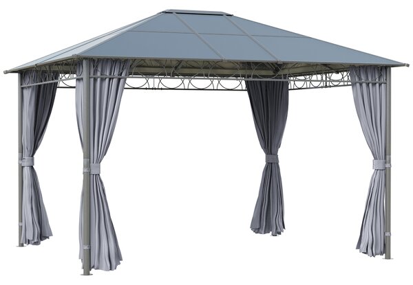 Outsunny Foisor pentru gradina 3.6x3 m cu acoperis din policarbonat anti-UV, structura din otel si aluminiu si pereti laterali, gri | AOSOM RO