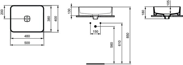 Ideal Standard Strada II lavoar 50x40 cm dreptunghiular de blat alb luciu T296701