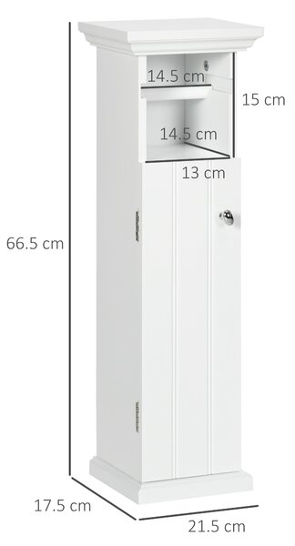 Kleankin Dulap Baie cu Suport Hârtie Igienică MDF 21.5x17.8x66.5cm Alb | Aosom Romania