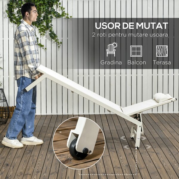 Outsunny Set 2 Sezlonguri Pliabile din Aluminiu și Poliester, Confortabile și Ușor de Depozitat, Bej, 55x195x30cm | Aosom Romania