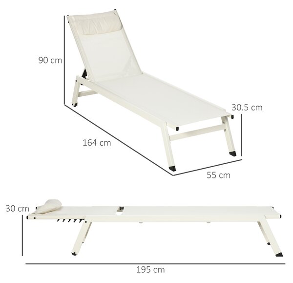 Outsunny Set 2 Sezlonguri Pliabile din Aluminiu și Poliester, Confortabile și Ușor de Depozitat, Bej, 55x195x30cm | Aosom Romania