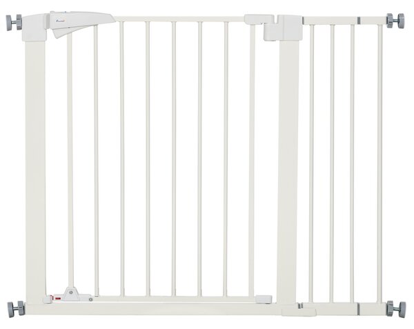 PawHut Poartă pentru Câini de Talie Mică și Medie cu Dublă Încuietoare și Închidere Automată, 76-103x4.2x77 cm, Alb | Aosom Romania