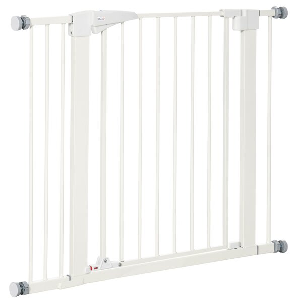 PawHut Poartă pentru Câini de Talie Mică și Medie cu Dublă Încuietoare și Închidere Automată, 76-103x4.2x77 cm, Alb | Aosom Romania