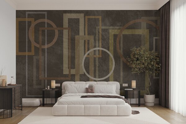 Tapet Forme geometrice și texturate, inclusiv dreptunghiuri și cercuri, în nuanțe de pământ, Imagini de fundal unice, w10031 : Uwalls.ro
