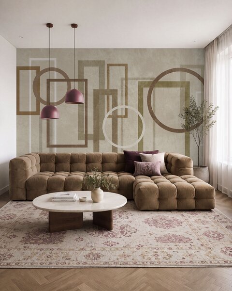 Tapet Forme geometrice și texturate, inclusiv dreptunghiuri și cercuri, în nuanțe de pământ, Imagini de fundal unice, w10031v1 : Uwalls.ro