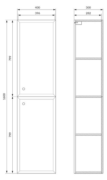 Cersanit Milagros dulap 40x30x160 cm laterala pe perete negru S1021-011