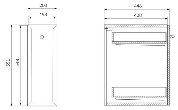 Cersanit Milagros dulap 20x44.6x55.1 cm laterala pe perete alb S1022-006