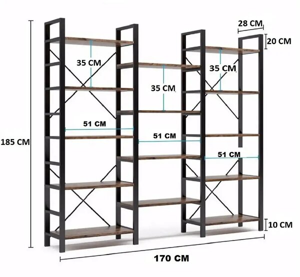 Biblioteca , stil industrial seria A-627,180x27x170 cm ,PL255