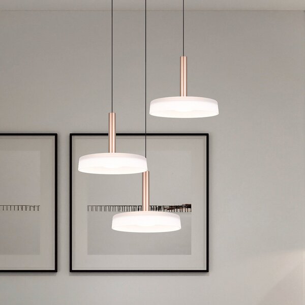 Trio Lighting Lampă suspendată LED Celeste, alb/maro, Ø 35 cm 3 becuri din sticlă dim, reglabil, Alb, Camera de zi / sufragerie, Sticlă, Modern