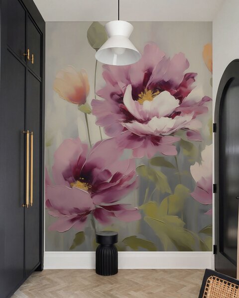 Tapet Flori stilizate în stil abstract, imitație de pictură, Imagini de fundal unice, w05848 : Uwalls.ro