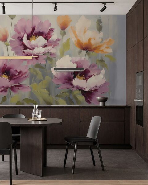 Tapet Flori stilizate în stil abstract, imitație de pictură, Imagini de fundal unice, w05848 : Uwalls.ro