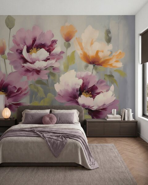 Tapet Flori stilizate în stil abstract, imitație de pictură, Imagini de fundal unice, w05848 : Uwalls.ro