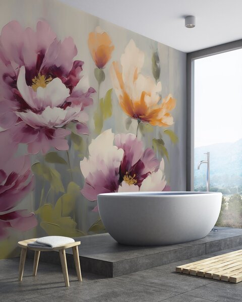 Tapet Flori stilizate în stil abstract, imitație de pictură, Imagini de fundal unice, w05848 : Uwalls.ro