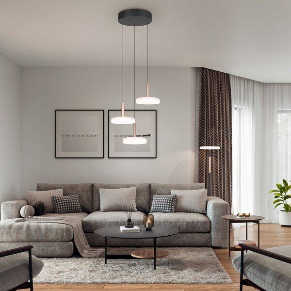 Trio Lighting Lampă suspendată LED Celeste, alb/maro, Ø 35 cm 3 becuri din sticlă dim, reglabil, Alb, Camera de zi / sufragerie, Sticlă, Modern