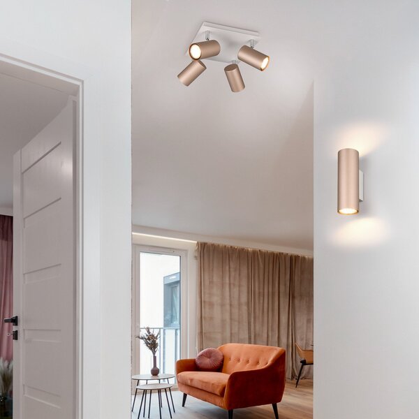 Trio Lighting Spot de plafon Marley maro/gri deschis 24 x cm 4 becuri din metal, reglabil, Maro / Rugină, Camera de zi / sufragerie, Metal, Modern, Plafon cu flacără multiplă