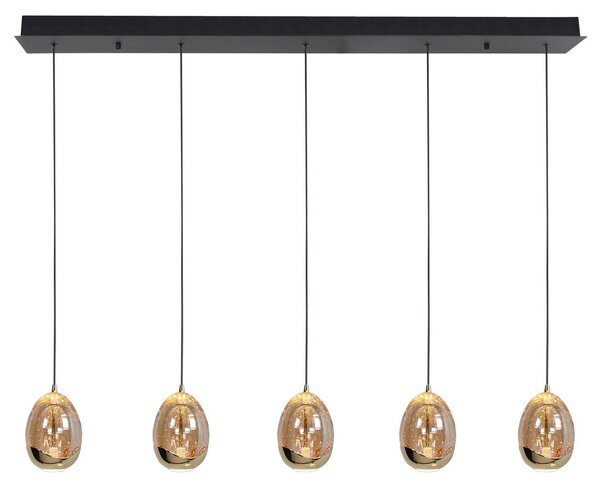 HighLight Lampă suspendată Golden Egg, chihlimbar / aur, lungime 107 cm, 5 becuri, reglabil, Auriu / Alamă, Camera de zi / sufragerie, Metal, Modern