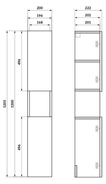 Cersanit Moduo construcția cadru 20x22.2x120 cm laterala pe picioare bej S1026-054