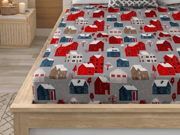 Cearsaf din microfibra WINTER COTTAGE gri 90x200 cm
