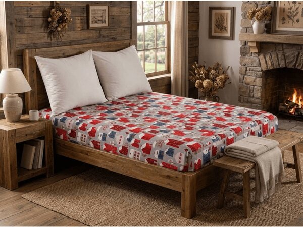 Cearsaf din microfibra WINTER COTTAGE gri 90x200 cm