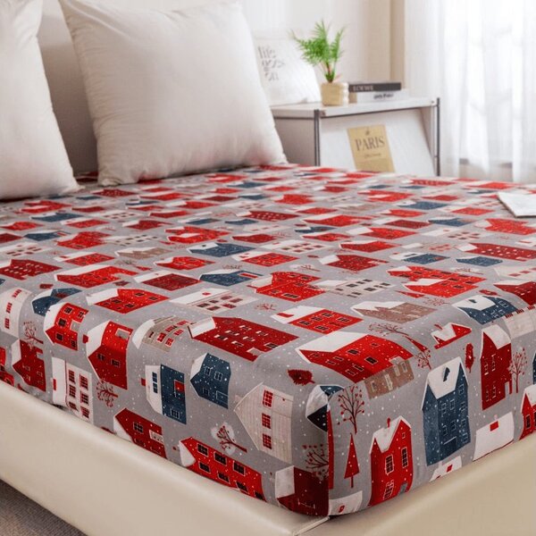 Cearsaf din microfibra WINTER COTTAGE gri 90x200 cm