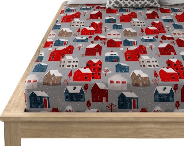 Cearsaf din microfibra WINTER COTTAGE gri 90x200 cm