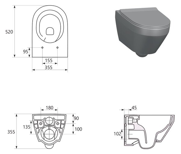 Cersanit Crea vas wc cu capac soft-close agăţat fără margine cu spălare turbionară alb lucios S701-927