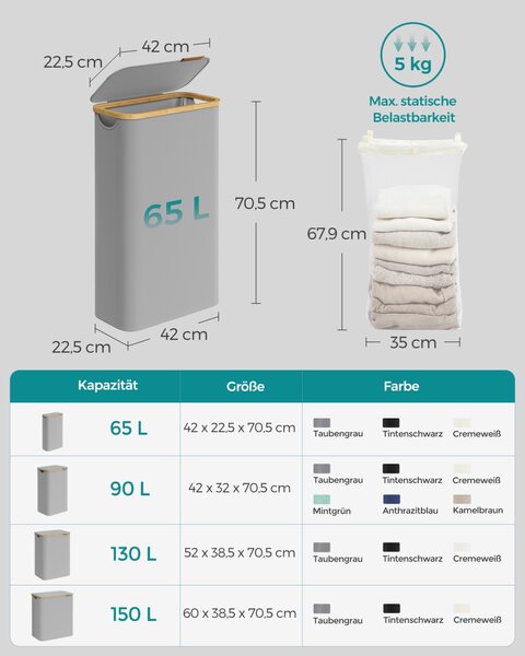 Cos de rufe Songmics Gri 42x22.5x70.5 cm