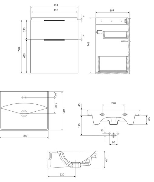 Cersanit City lavoar cu dulap 50.5 cm stejar S4004-133