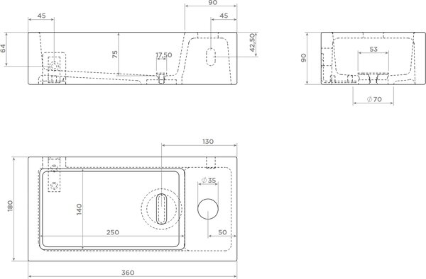 Clou Flush lavoar 36x18 cm dreptunghiular clasică-de blat alb luciu CL/03.03030