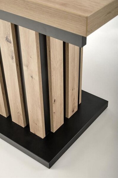 Masa extensibila LAMELLO, stejar/negru, PAL laminat, 130/180x80x76 cm