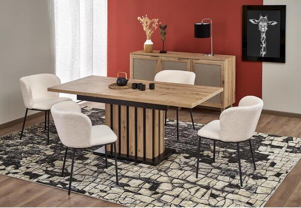 Masa extensibila LAMELLO, stejar/negru, PAL laminat, 130/180x80x76 cm