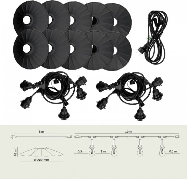 Ghirlandă decorativă pentru exterior CRETE, 10 x E27, 230 V, 15 m, IP44