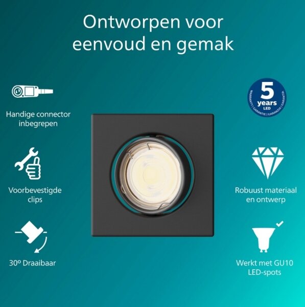 Philips - Spot încastrat PERIDOT 1xGU10/7W/230V negru