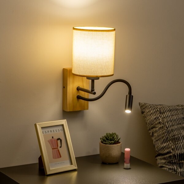 Lampă LED de perete Brilagi NUBILA WOOD 1xE27/25W/230V + LED/3W stejar/maro deschis