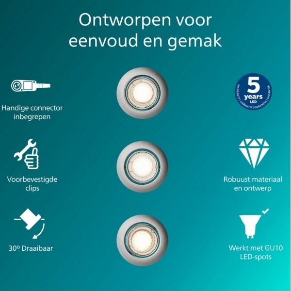 Philips - Set de 3 corpuri de tavan încastrate PERIDOT 1xGU10/7W/230V argintiu