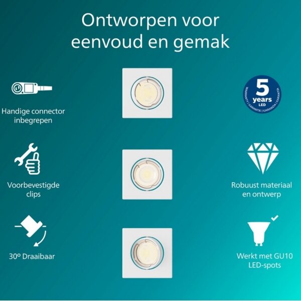 Philips - Set 3 spoturi încastrate PERIDOT 1xGU10/7W/230V, alb